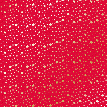 Sheet of single-sided paper with gold foil embossing, pattern Golden stars, color Poppy red, 12"x12"