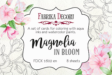 Set of 8pcs 10х15cm for coloring and creating greeting cards Magnolia in bloom EN