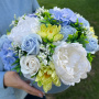 "Blue charm" composition with soap foam flowers in a hat box, 250 x 250 x 300 mm - 0