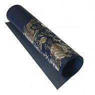 Piece of PU leather for bookbinding with silver pattern Silver Peony Passion, color Dark blue, 50cm x 25cm