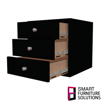 Cabinet with three drawers, Body Black, Fronts Black, 400mm x 400mm x 400mm - 2