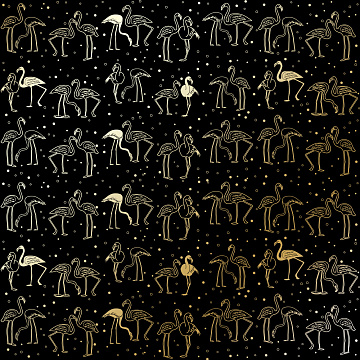 Sheet of single-sided paper with gold foil embossing, pattern Golden Flamingo Black, 12"x12"
