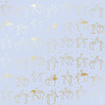 Sheet of single-sided paper with gold foil embossing, pattern Golden Flamingo Purple, 12"x12"