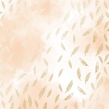Sheet of single-sided paper with gold foil embossing, pattern Golden Feather, color Beige watercolor, 12"x12"