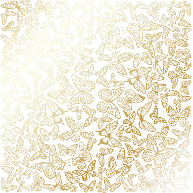 лист односторонней бумаги с фольгированием, дизайн golden butterflies white, 30,5см х 30,5см