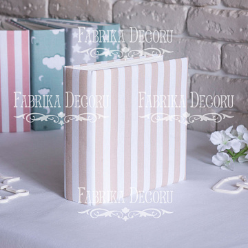 Blank album with a soft fabric cover White and beige stripes 20cm х 20cm