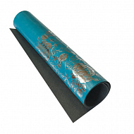 Piece of PU leather with silver stamping Silver Peony Passion, color Turquoise, 50cm x 25cm