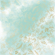 Sheet of single-sided paper with gold foil embossing, pattern Golden Branches, color Mint watercolor,