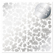 Silver foiled vellum sheet, pattern Silver Pine cones 12"x12"