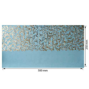 Piece of PU leather with gold stamping, pattern Golden Butterflies Blue, 50cm x 25cm - 2