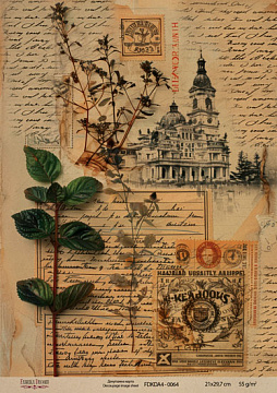 Kraft decoupage paper, 21x29,7cm, “Botanica Vintage”, #0064
