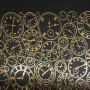 Skóra PU do oprawiania ze złotym tłoczeniem, wzór Golden Clocks Black, 50cm x 25cm 