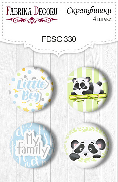 Set mit 4 Flair-Buttons zum Scrapbooking „Mein kleiner Panda-Junge 1“ EN #330