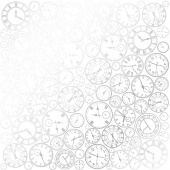 лист односторонней бумаги с серебряным тиснением, дизайн silver clocks white, 30,5см х 30,5см