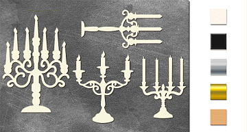 Chipboard embellishments set, Candlesticks with curls  #588