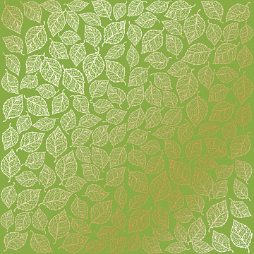 Sheet of single-sided paper with gold foil embossing, pattern Golden Leaves mini, color Bright green