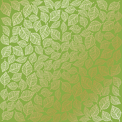 лист односторонней бумаги с фольгированием, дизайн golden leaves mini, bright green, 30,5см х 30,5см