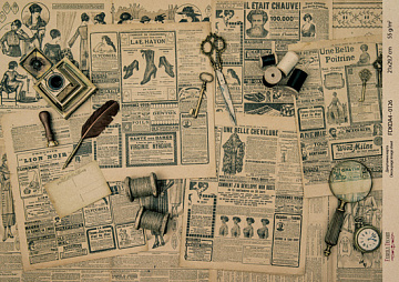 Kraft decoupage paper, 21x29,7cm, “Pages from the past”, #00126