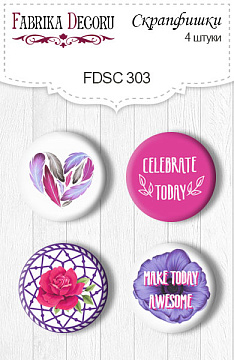 Set of 4pcs flair buttons for scrabooking "Mind Flowers" #303