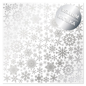 Silver foiled vellum sheet, pattern Silver Snowflakes 29.7cm x 30.5cm