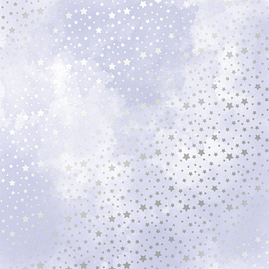 лист односторонней бумаги с серебряным тиснением, дизайн silver stars, lilac watercolor, 30,5см х 30,5см