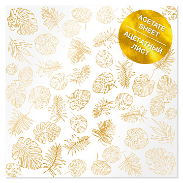 Acetatfolie mit goldenem Muster Golden Tropical Leaves 12"x12"