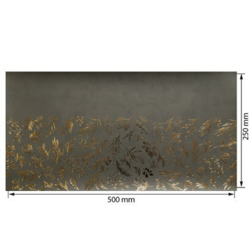 Piece of PU leather with gold stamping, pattern Golden Branches Gray, 50cm x 25cm - 2