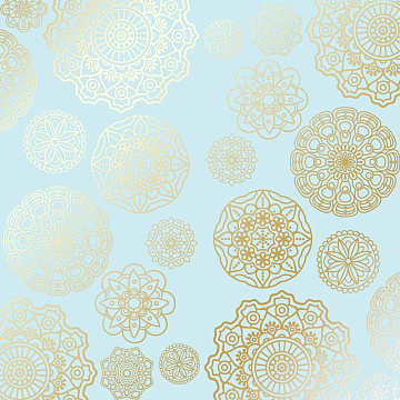 Sheet of single-sided paper with gold foil embossing, pattern Golden Blue, 12"x12" 