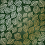 Sheet of single-sided paper with gold foil embossing, pattern Golden Delicate Leaves, color Dark green aquarelle, 12"x12"