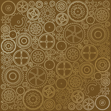 Sheet of single-sided paper with gold foil embossing, pattern Golden Gears, color Milk chocolate, 12"x12" 