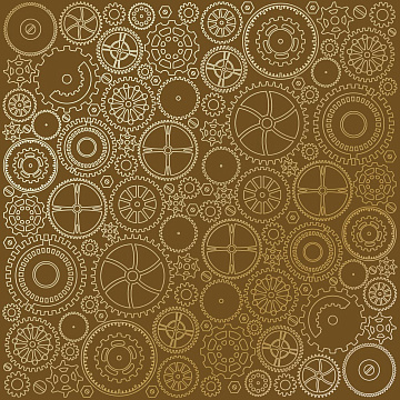 Blatt einseitig bedrucktes Papier mit Goldfolienprägung, Muster Golden Gears, Farbe Milchschokolade, 12"x12"