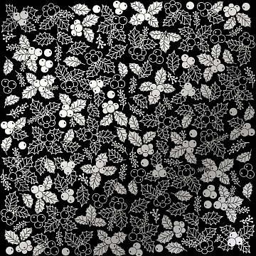 Einseitig bedrucktes Blatt Papier mit Silberfolie, Muster Silberne Winterbeeren, Schwarz, 30,5 x 30,5 cm