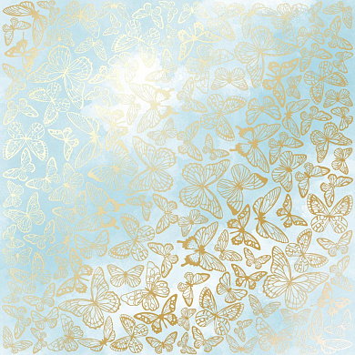 лист односторонней бумаги с фольгированием, дизайн golden butterflies, color azure watercolor, 30,5см х 30,5см