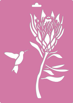 Stencil for decoration XL size (21*30cm), Protea and hummingbirds, #230