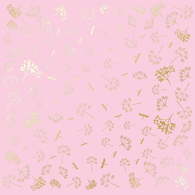 лист односторонней бумаги с фольгированием, дизайн golden dill pink, 30,5см х 30,5см