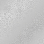 Sheet of single-sided paper embossed with silver foil, pattern Silver Gears Gray 12"x12" 