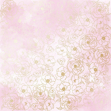 Sheet of single-sided paper with gold foil embossing, pattern Golden Pion, color Pink shabby watercolor, 12"x12"
