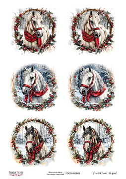 Decoupage card «Horses and Wreaths 002» #000883, 21cm x 29,7cm