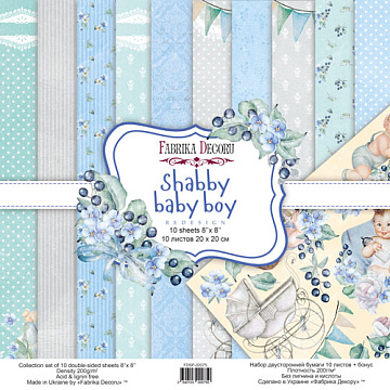 Doppelseitiges Scrapbooking-Papierset "Shabby Baby Boy Redesign", 20 x 20 cm, 10 Blätter