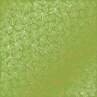 Sheet of single-sided paper embossed by golden foil "Golden Rose leaves, color Bright green"
