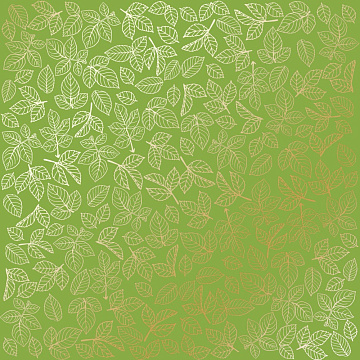 Sheet of single-sided paper with gold foil embossing, pattern "Golden Rose leaves, color Bright green"