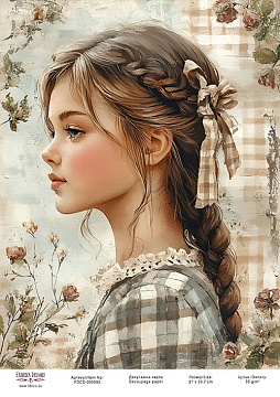 Decoupage card «Girl in flowers-02» #000892, 21cm x 29,7cm