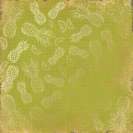 лист односторонней бумаги с фольгированием, дизайн golden pineapple botany summer, 30,5см х 30,5 см