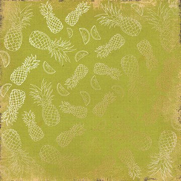 Sheet of single-sided paper with gold foil embossing, pattern Golden Pineapple Botany summer, 12"x12"