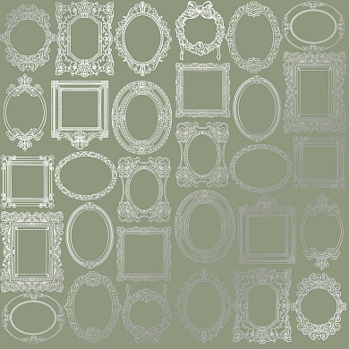 лист односторонней бумаги с серебряным тиснением, дизайн silver frames olive, 30,5см х 30,5см