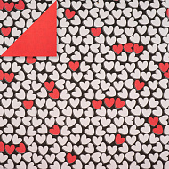 Double-sided kraft paper sheet 12"x12" Hearts on black/Red