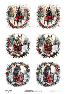 Decoupage card «Horses and Wreaths 001» #000882, 21cm x 29,7cm