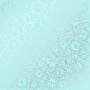 Sheet of single-sided paper embossed with silver foil, pattern Silver Clocks Turquoise 12"x12" 