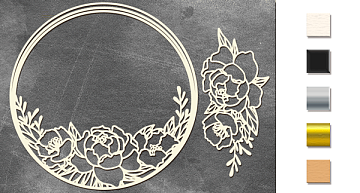 Chipboard embellishments set, "Peonies in a circle" #340