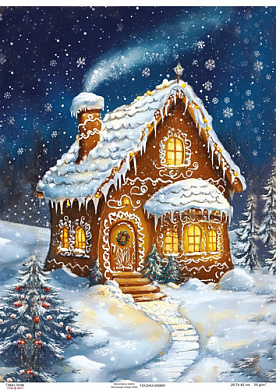 Decoupage Card "Gingerbread House at Night", #0891, 29.7x42cm